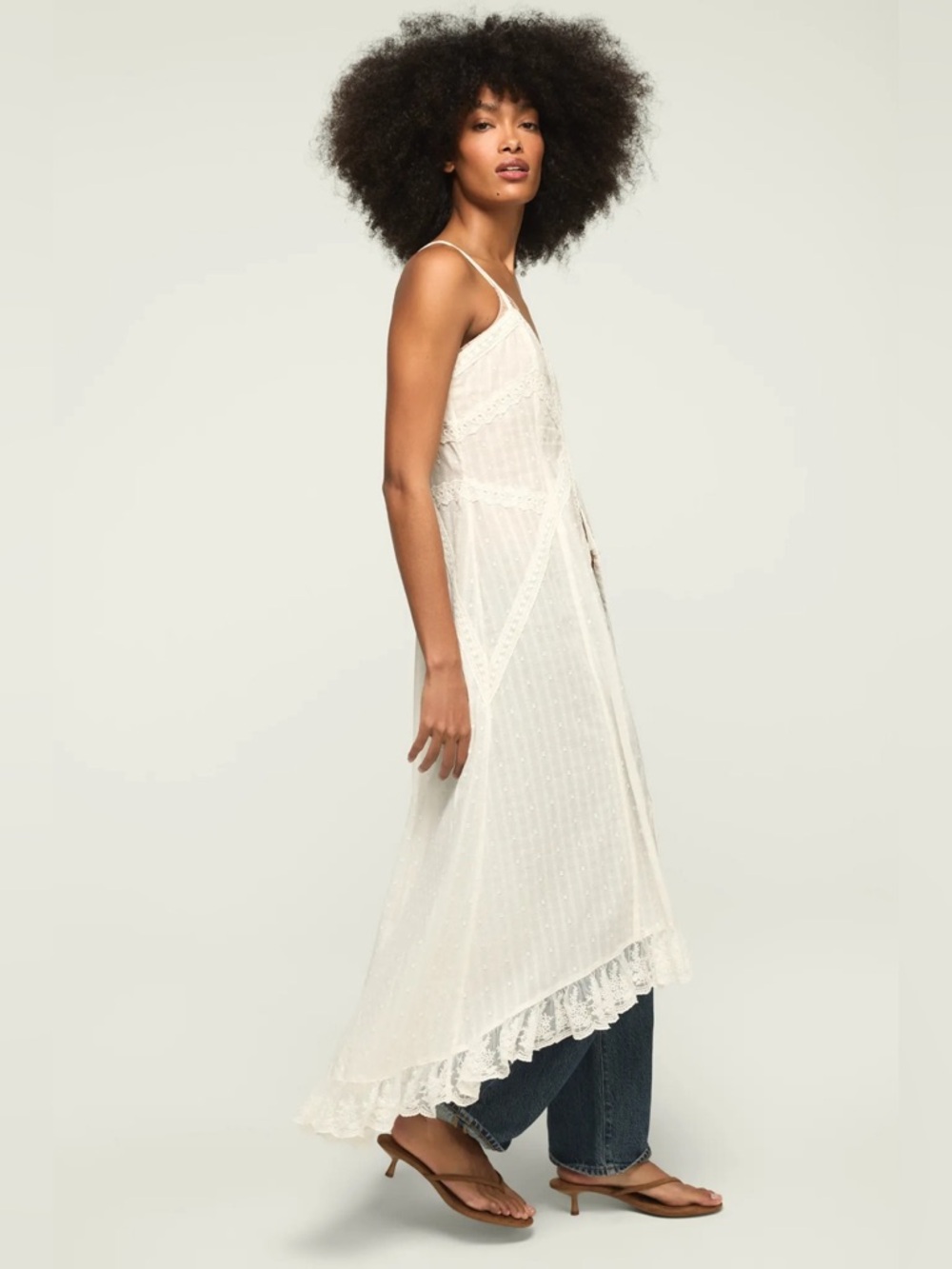 Lucky Brand White Lace-Trim Midi Sundress